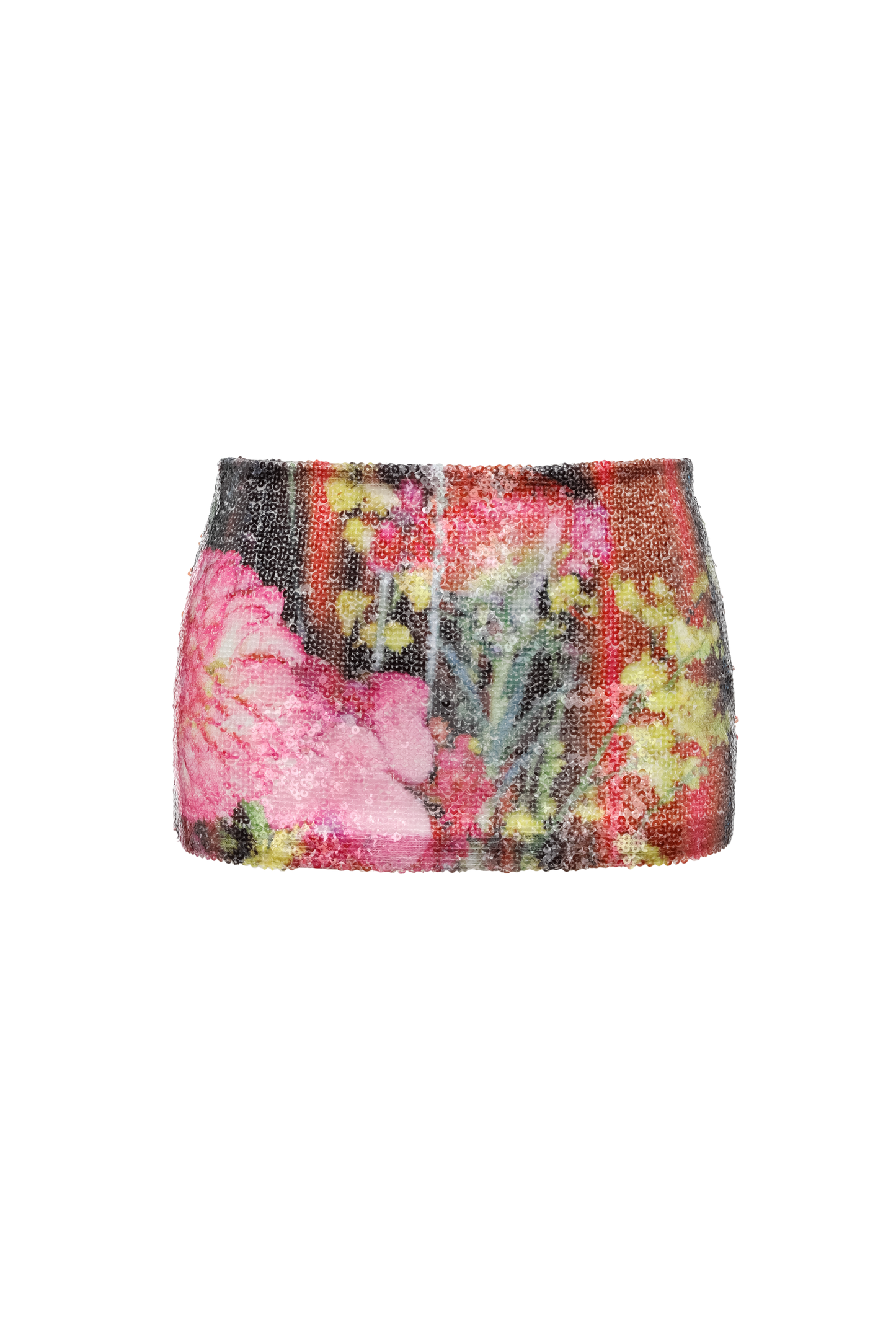 Red Floral Print Sequin Mini Skirt