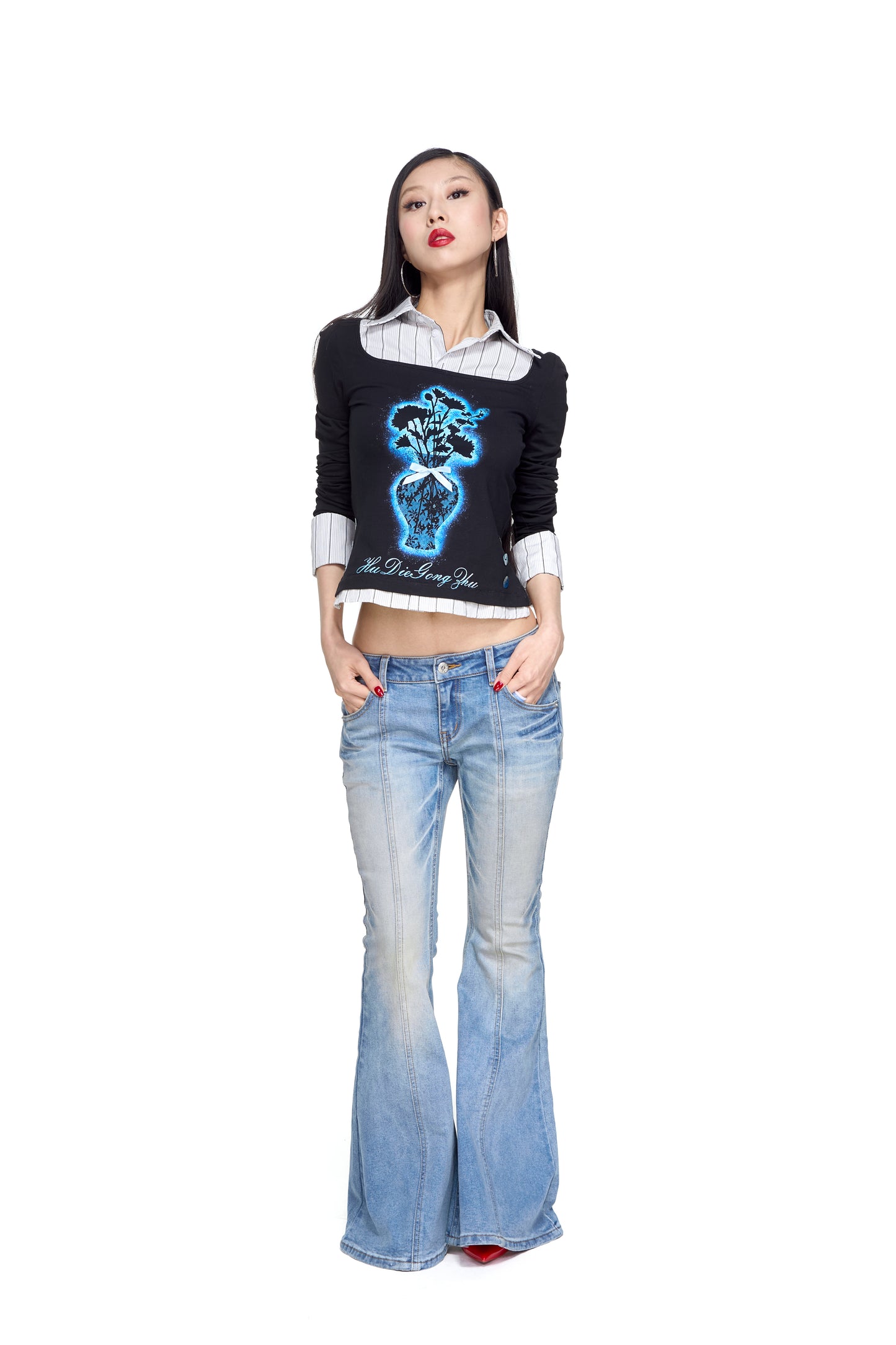 Lace Vase Print Layered Shirt