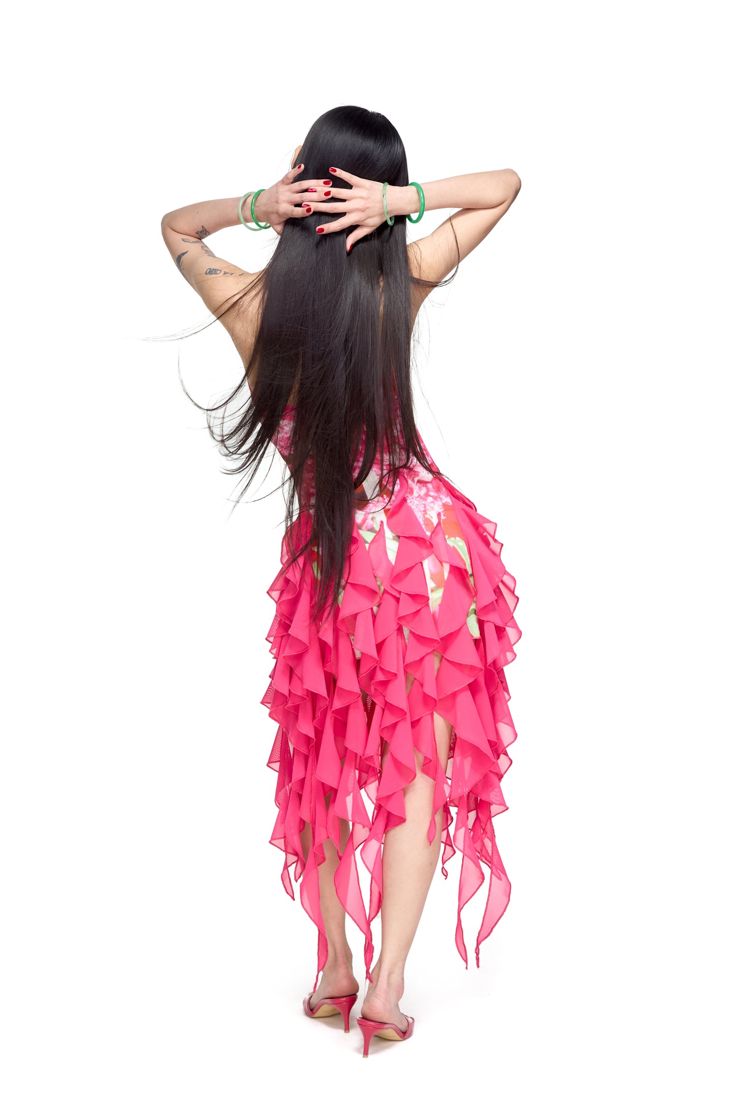 Celosia Print Pink Ruffle Dress
