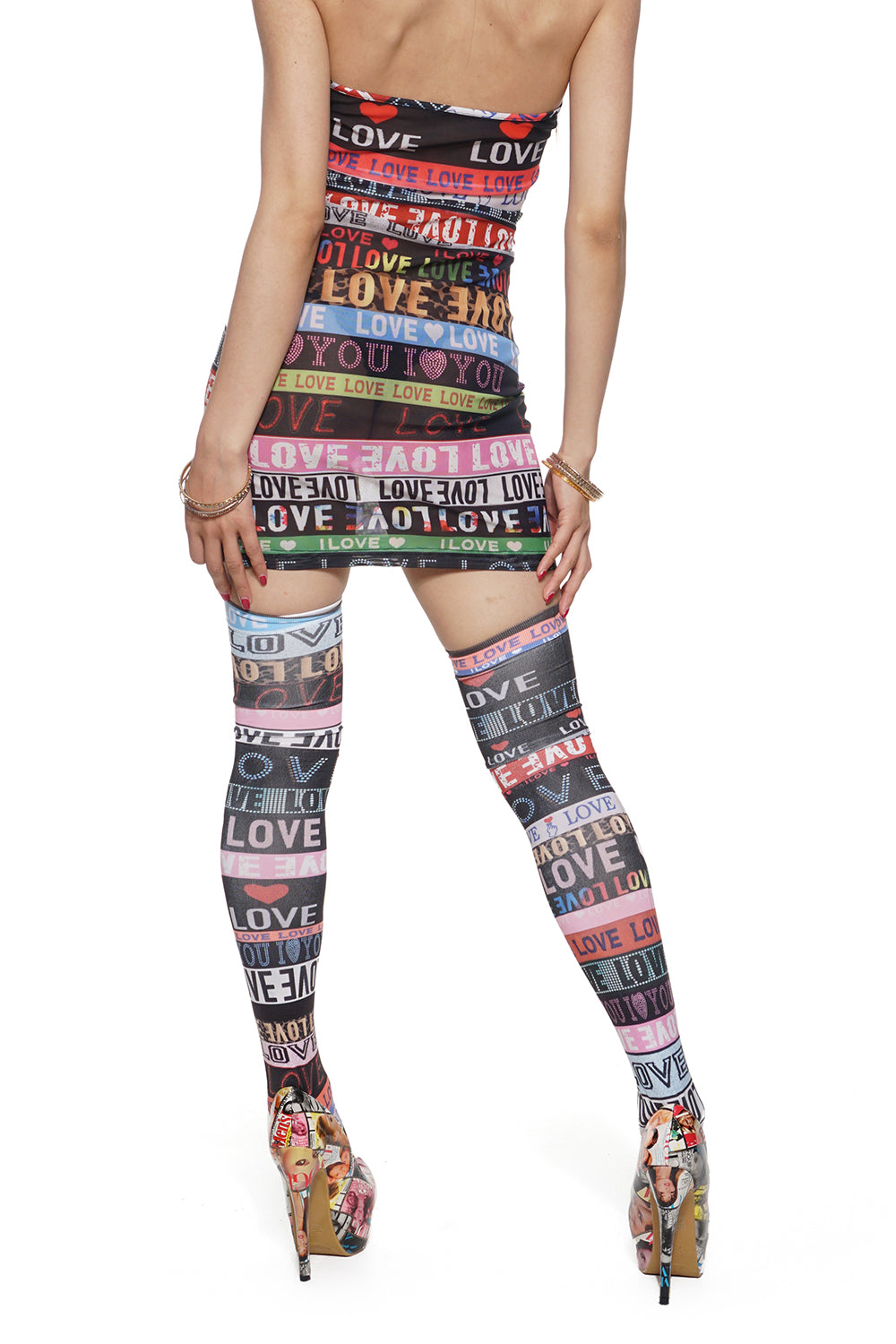 LOVE Webbing Print Thigh High Socks