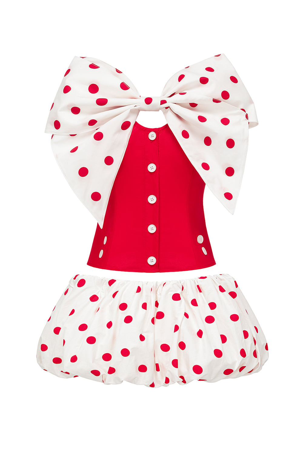 Red Polka Dot Bow Top & Puffball Mini Skirt