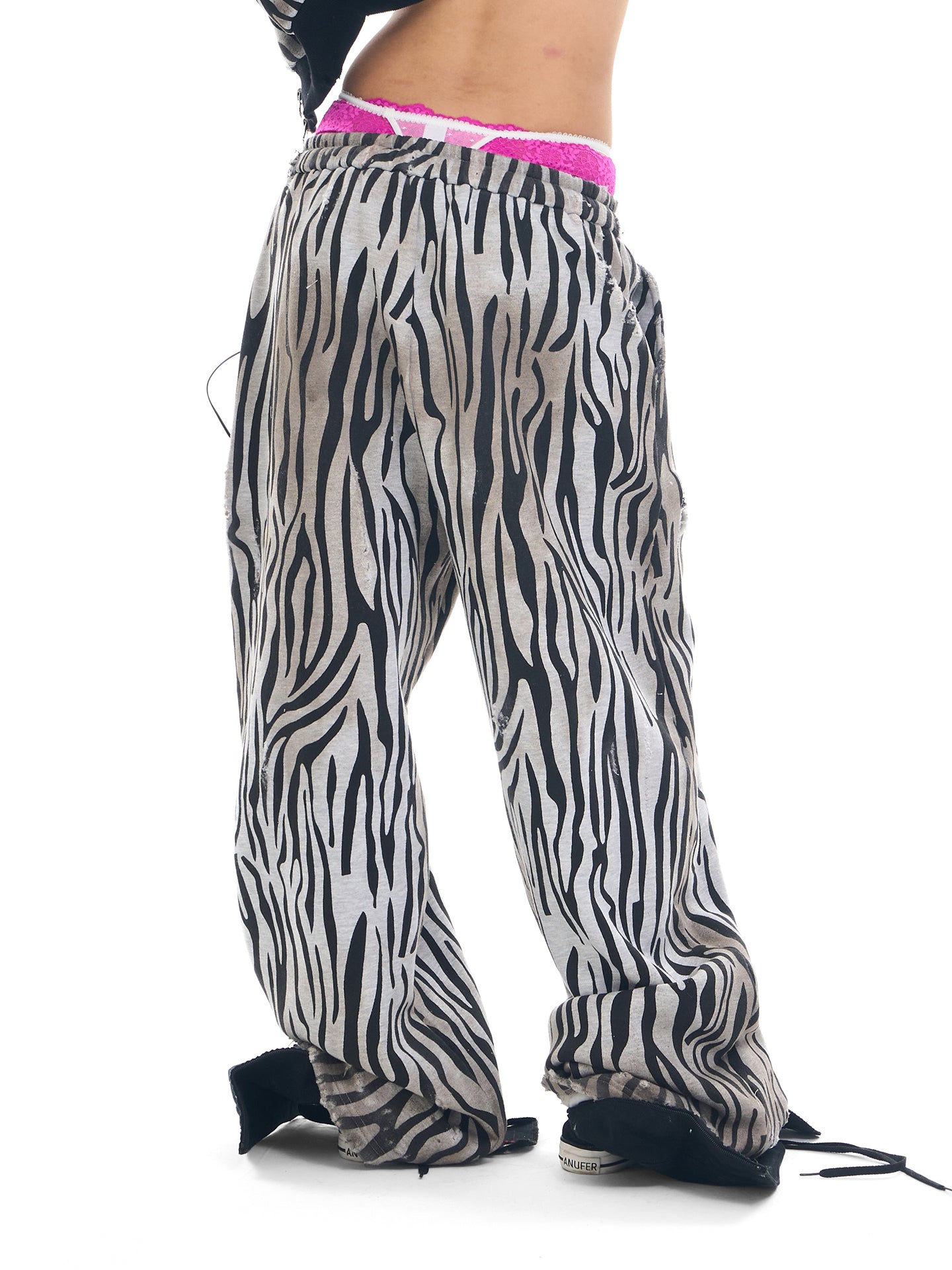 Zebra Distressed Spray-Print Fleece Sweatpants