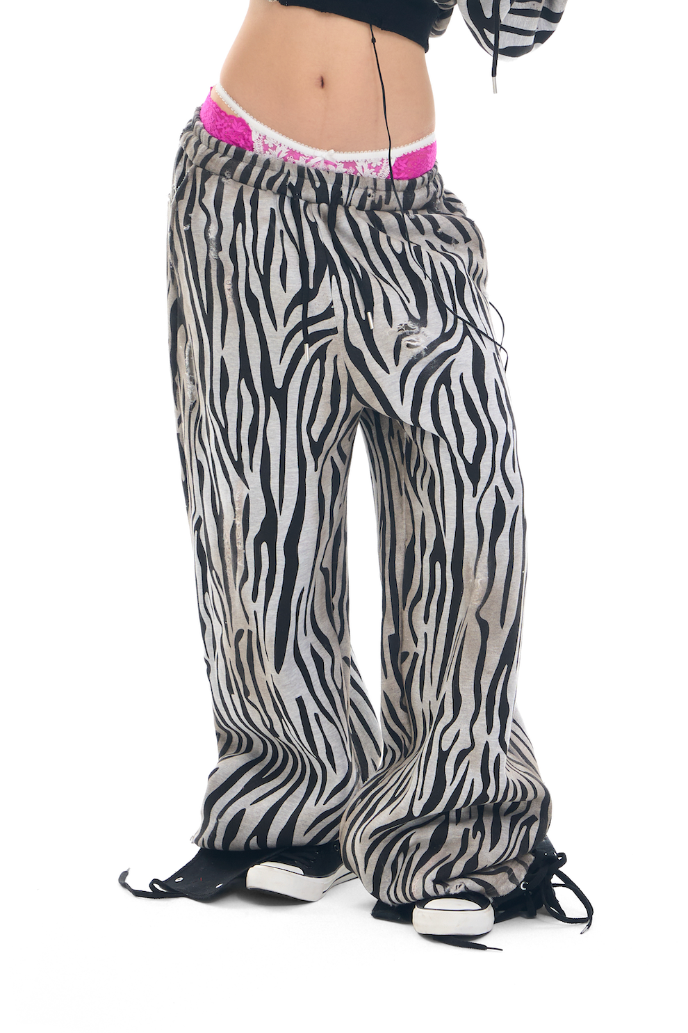 Zebra Distressed Spray-Print Fleece Sweatpants
