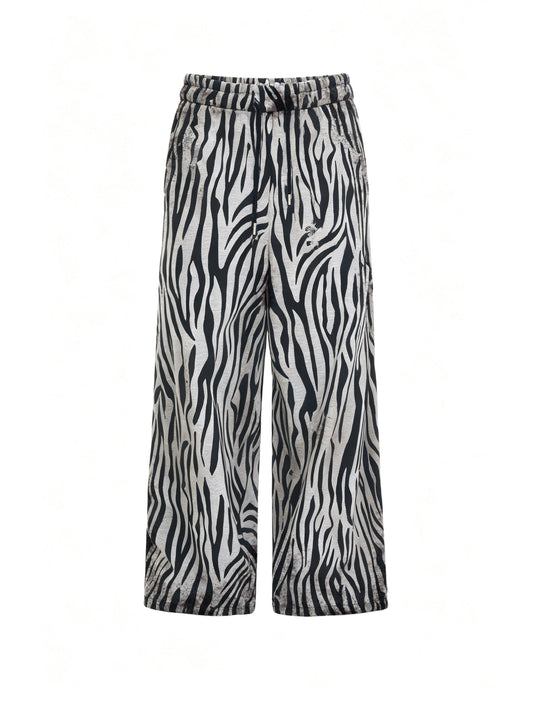 Zebra Distressed Spray-Print Fleece Sweatpants