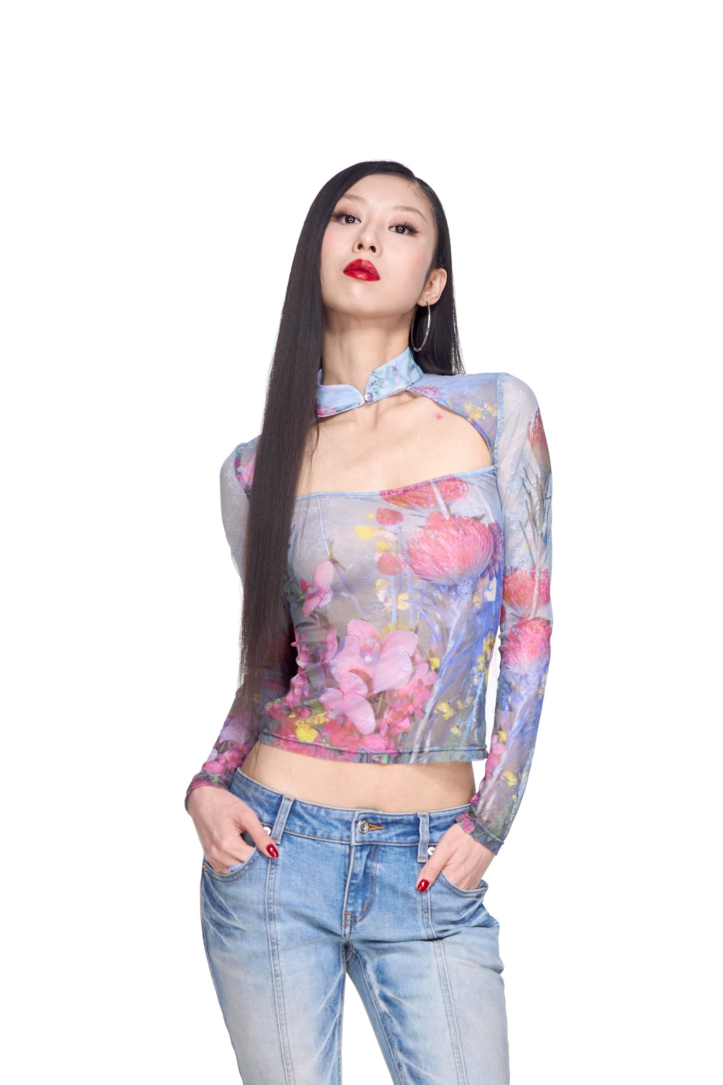 Floral Print Qipao Top