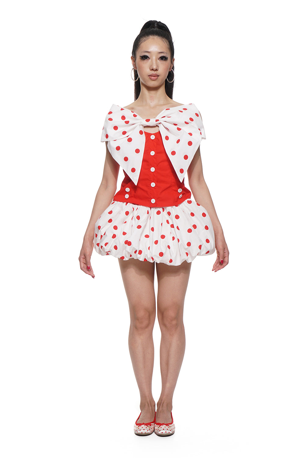 Red Polka Dot Bow Top & Puffball Mini Skirt