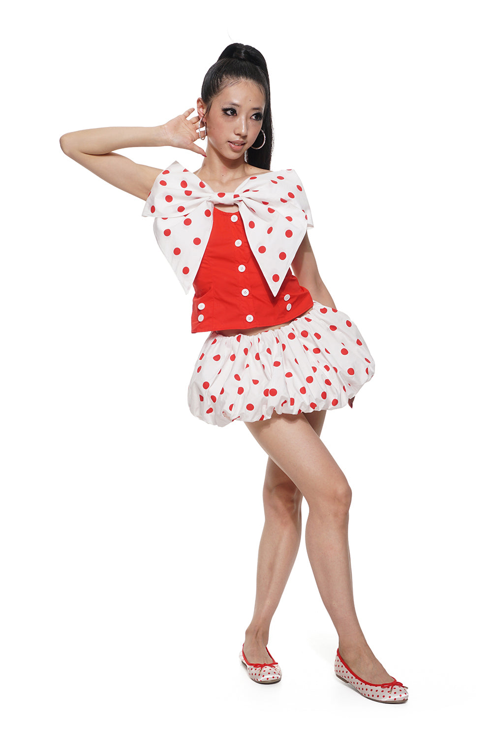 Red Polka Dot Bow Top & Puffball Mini Skirt