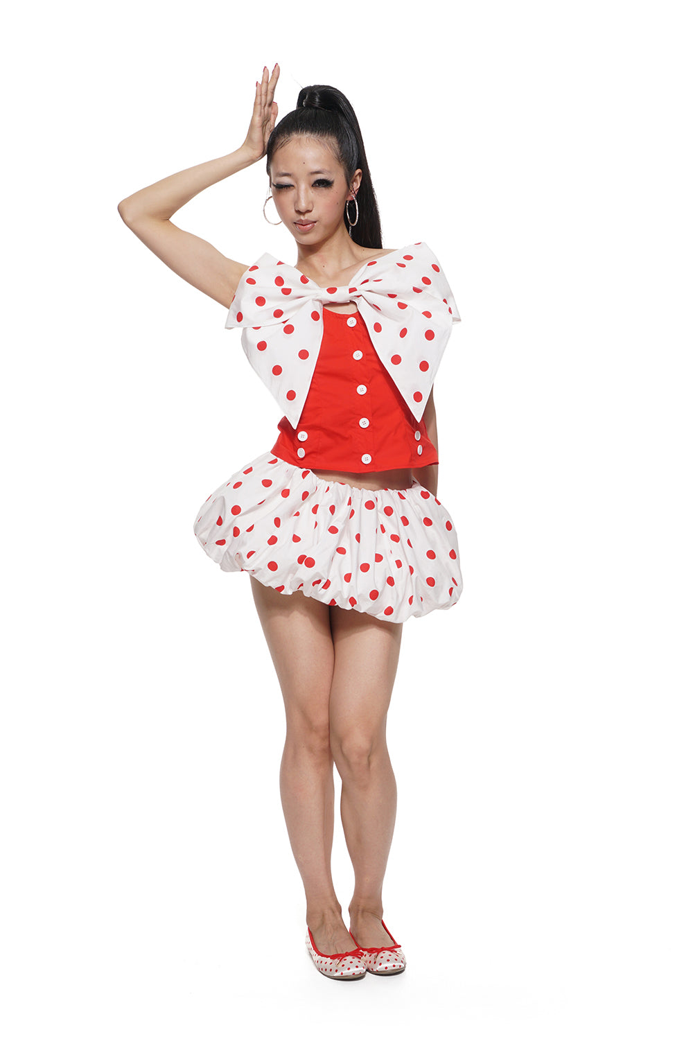 Red Polka Dot Bow Top & Puffball Mini Skirt