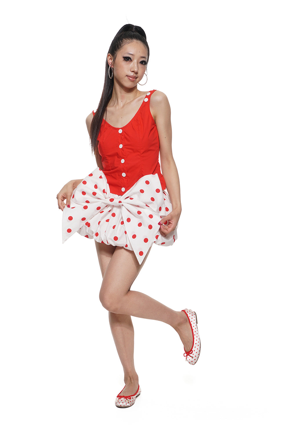 Red Polka Dot Bow Top & Puffball Mini Skirt