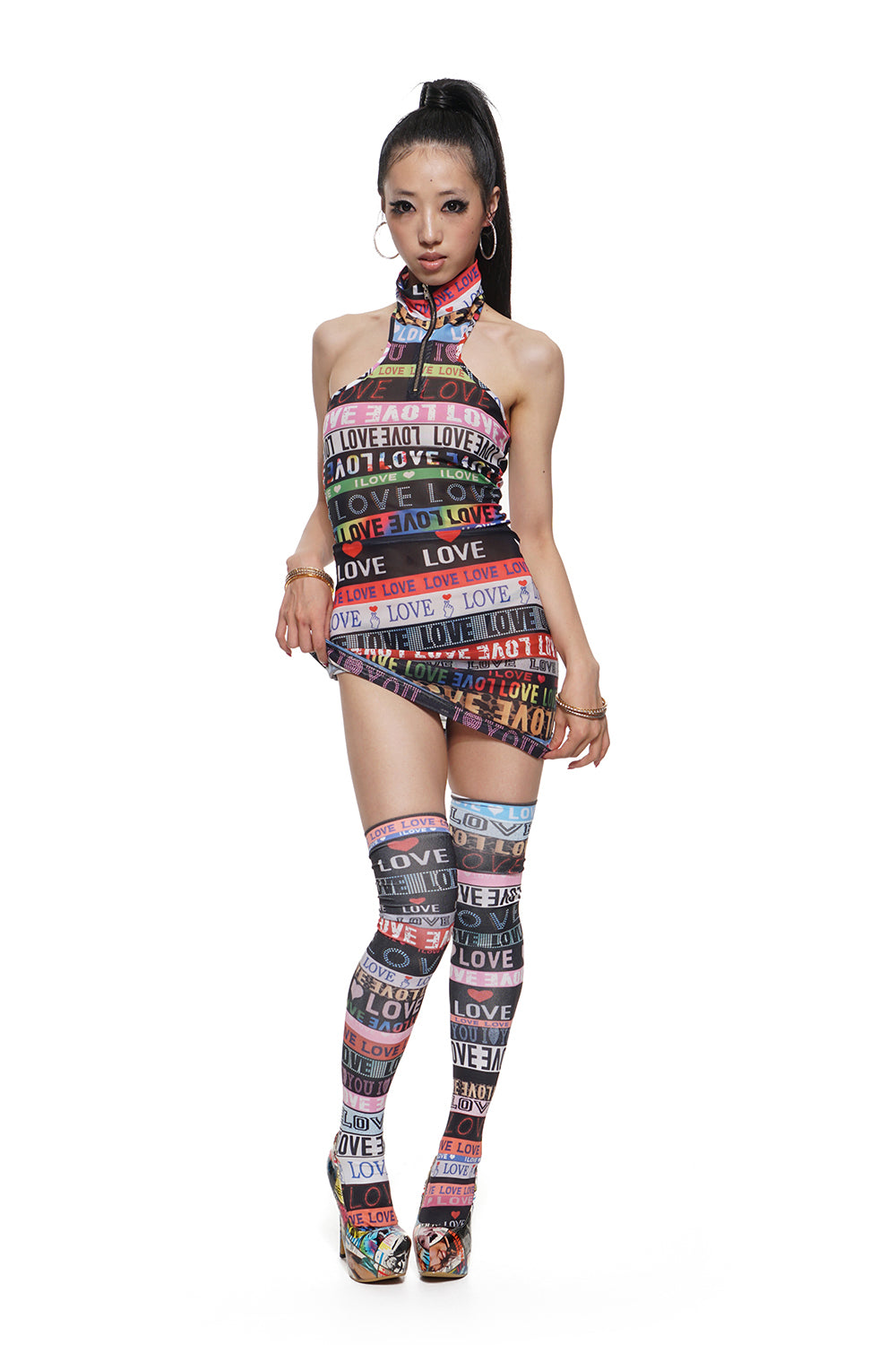 LOVE Webbing Print Mesh Dress