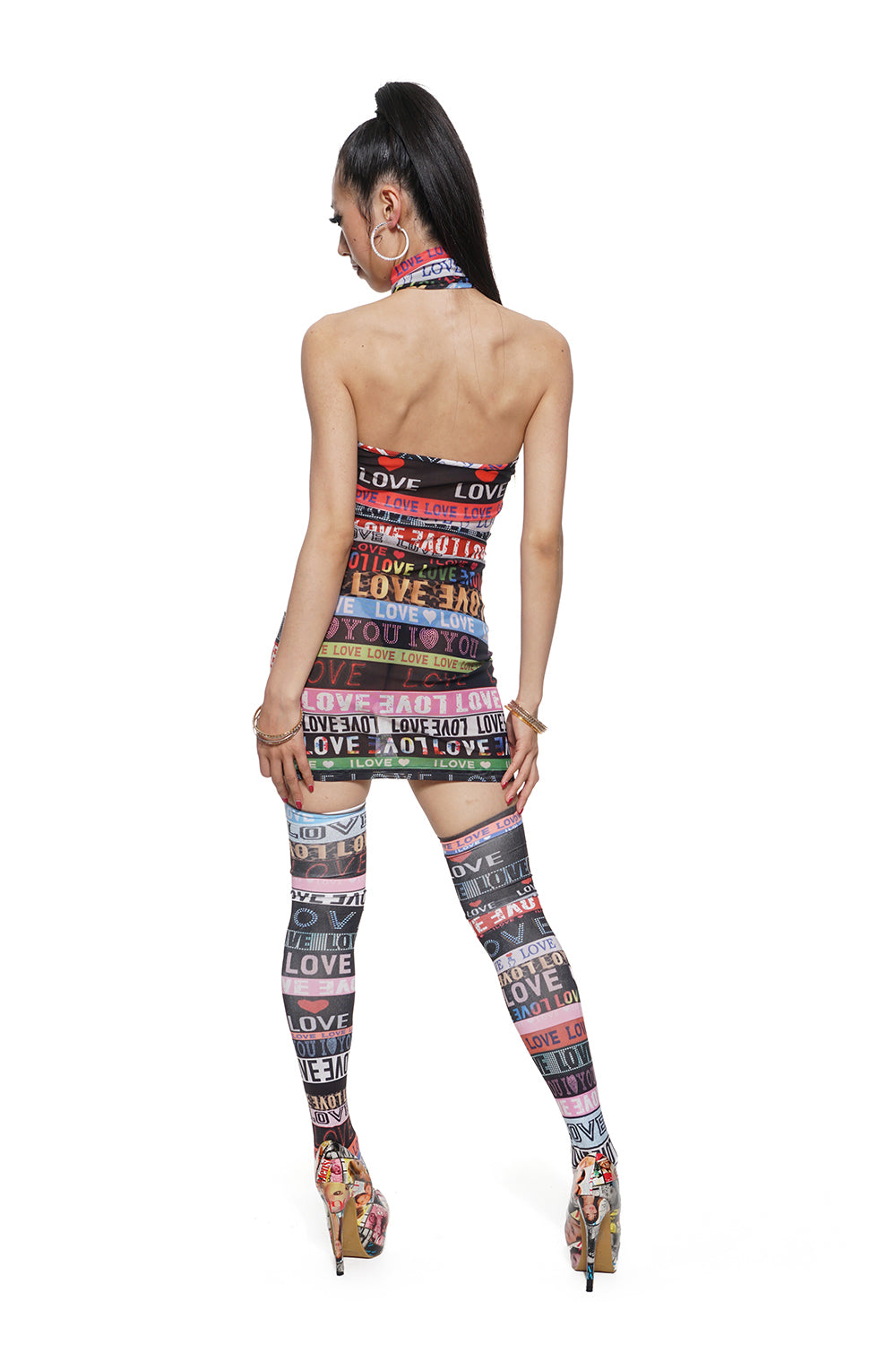 LOVE Webbing Print Mesh Dress