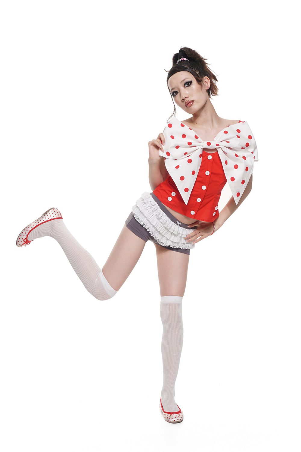 Red Polka Dot Bow Top & Puffball Mini Skirt