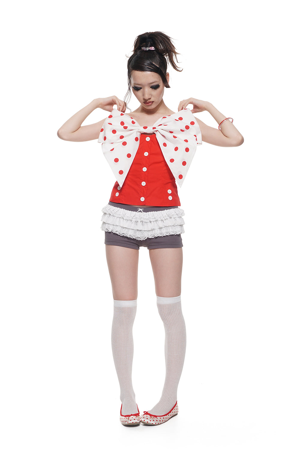 Red Polka Dot Bow Top & Puffball Mini Skirt