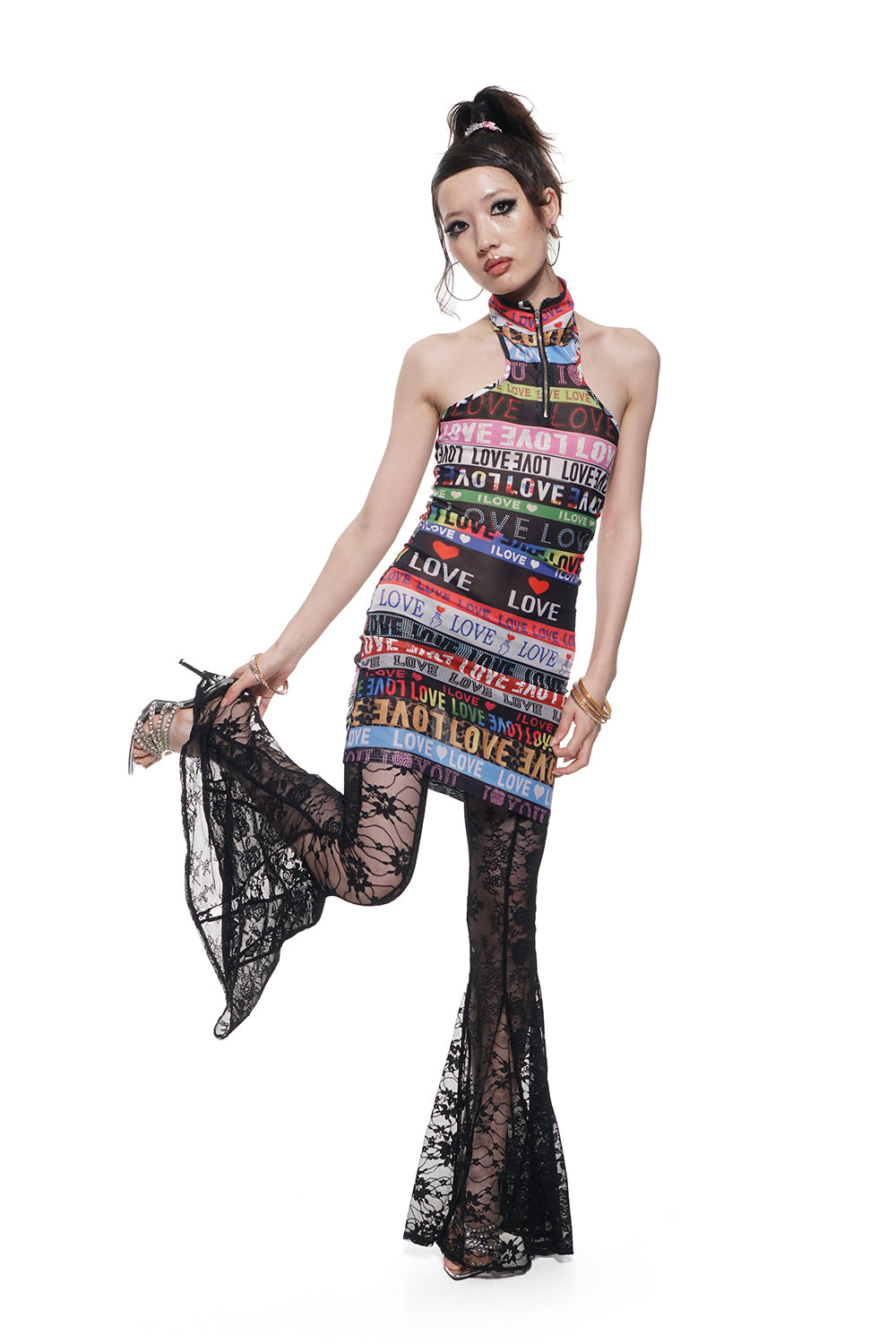 LOVE Webbing Print Mesh Dress