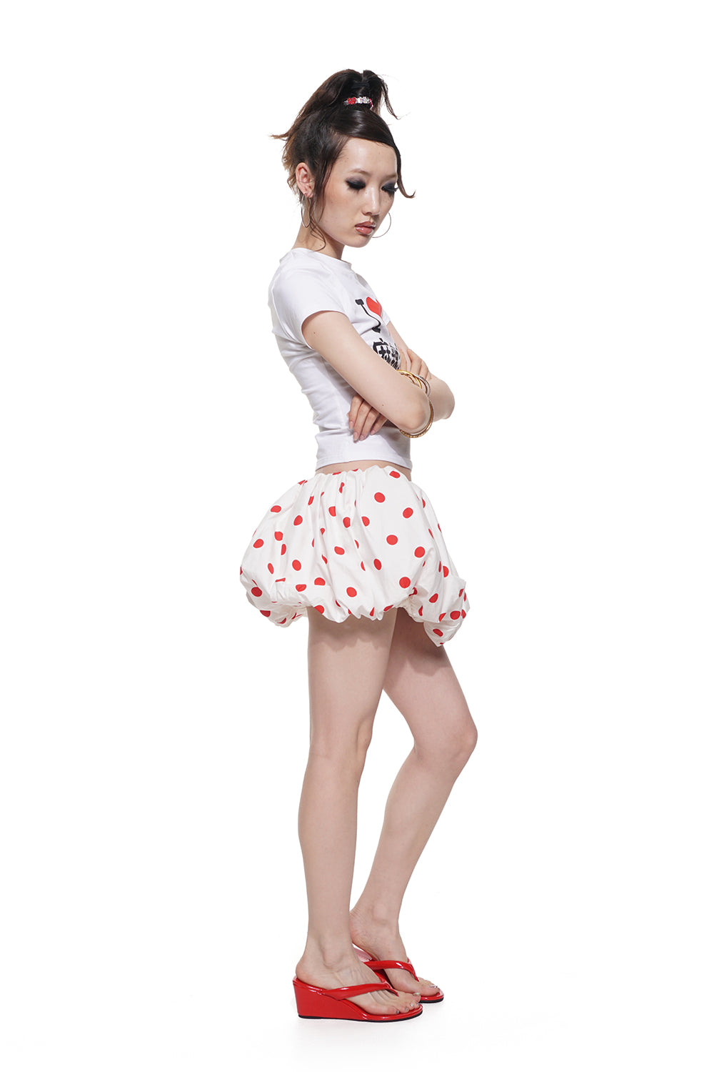 Red Polka Dot Bow Top & Puffball Mini Skirt