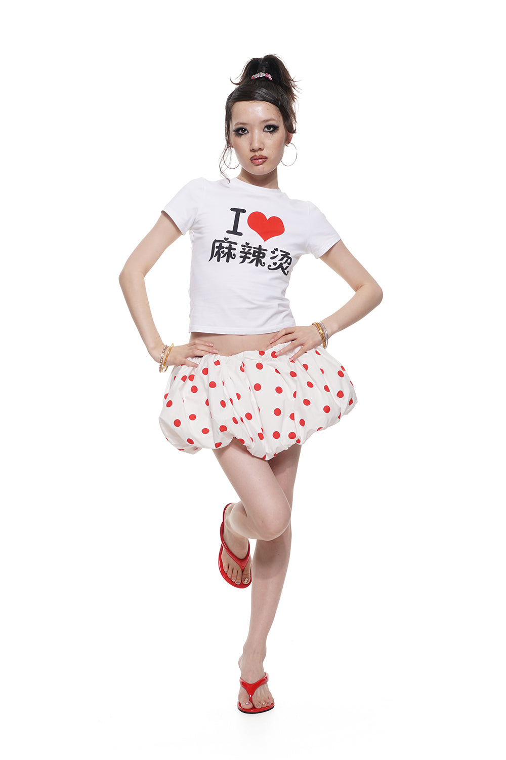 Red Polka Dot Bow Top & Puffball Mini Skirt