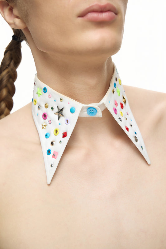 Rhinestone Eyelet Embellished Collar