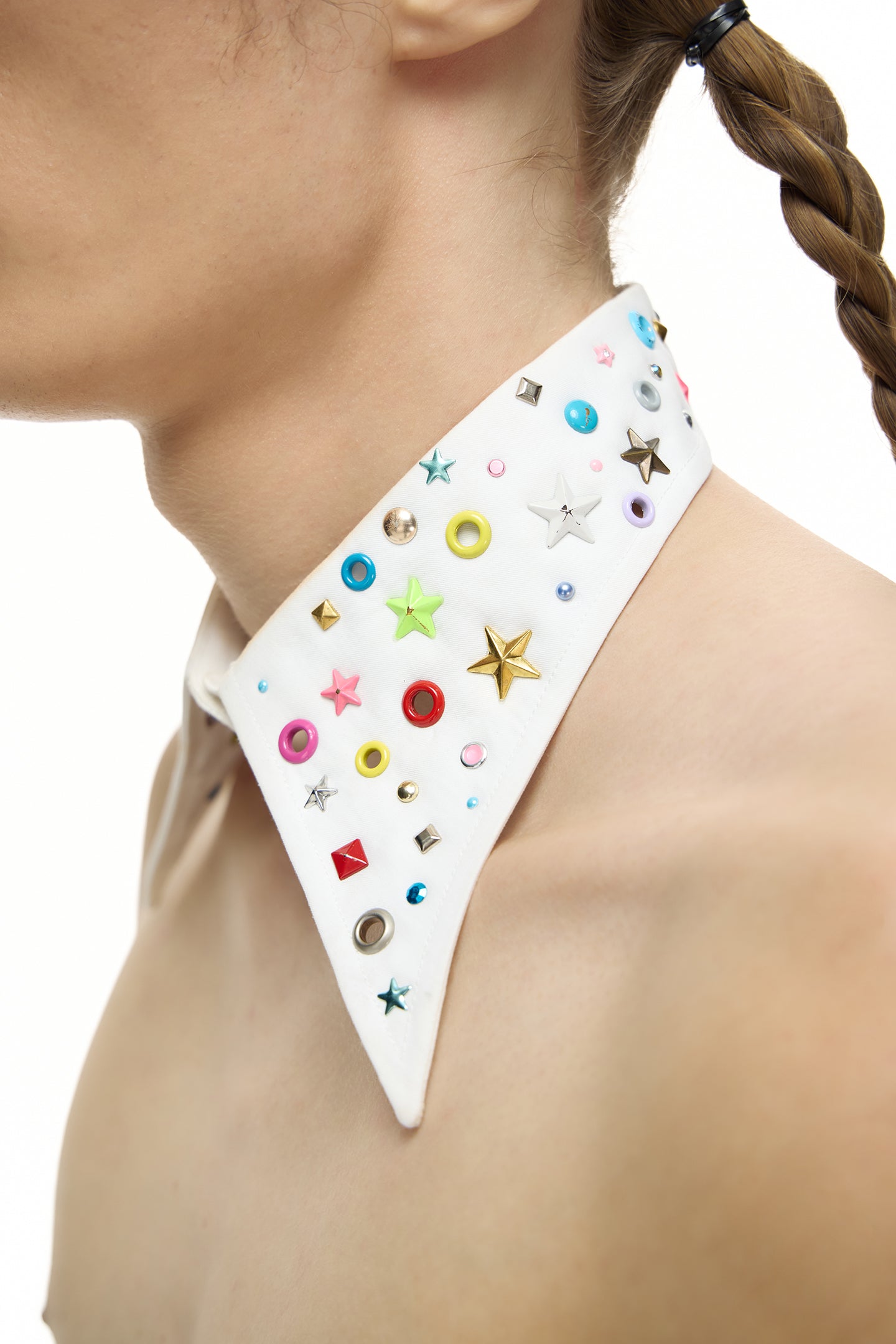 Rhinestone Eyelet Embellished Collar