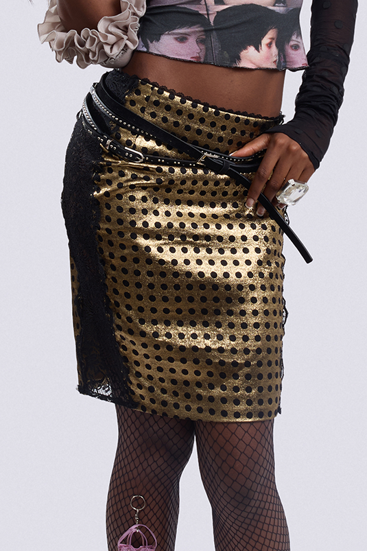 Black Gold Polka Dot Lace Skirt