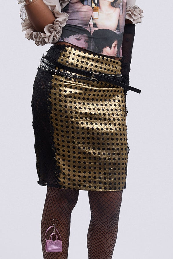 Black Gold Polka Dot Lace Skirt