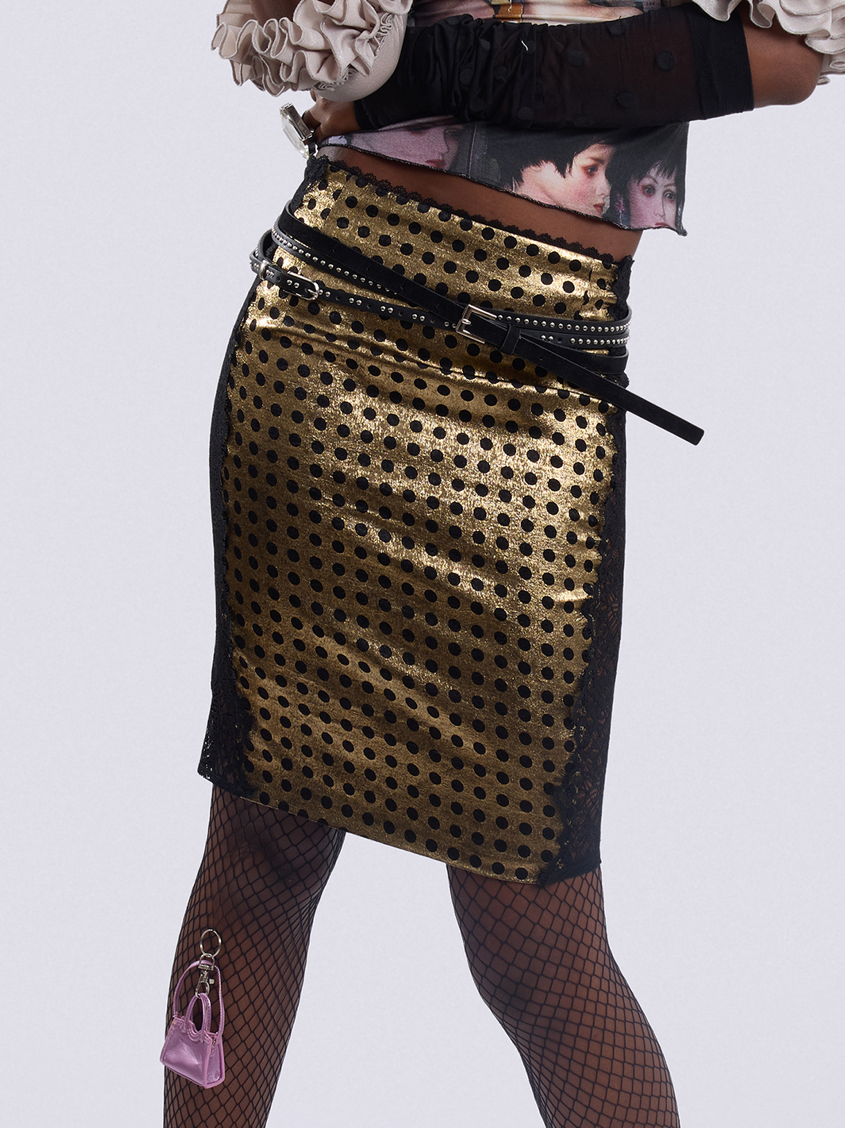 Black Gold Polka Dot Lace Skirt