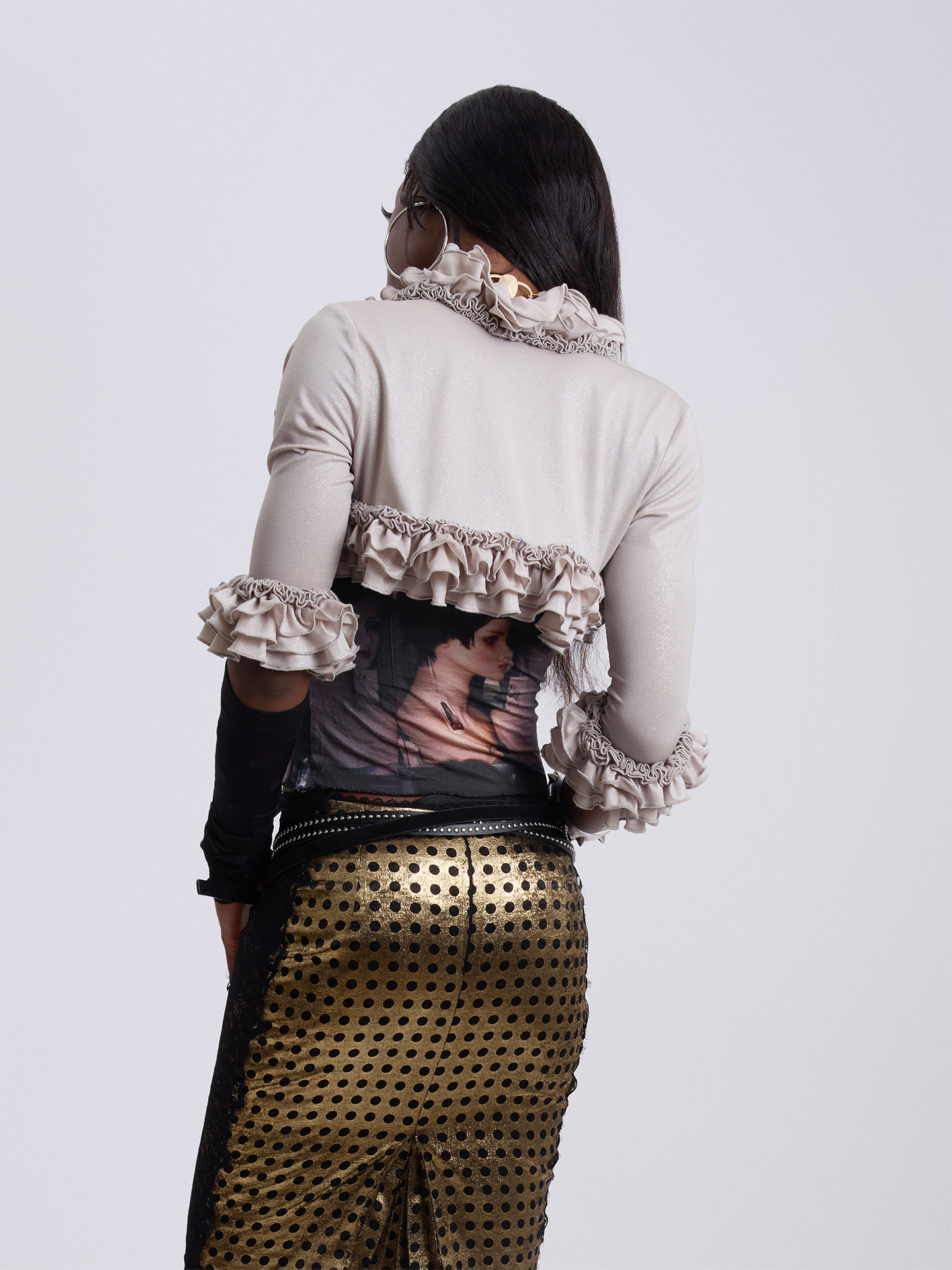 Silver Ruched Lace Cardigan