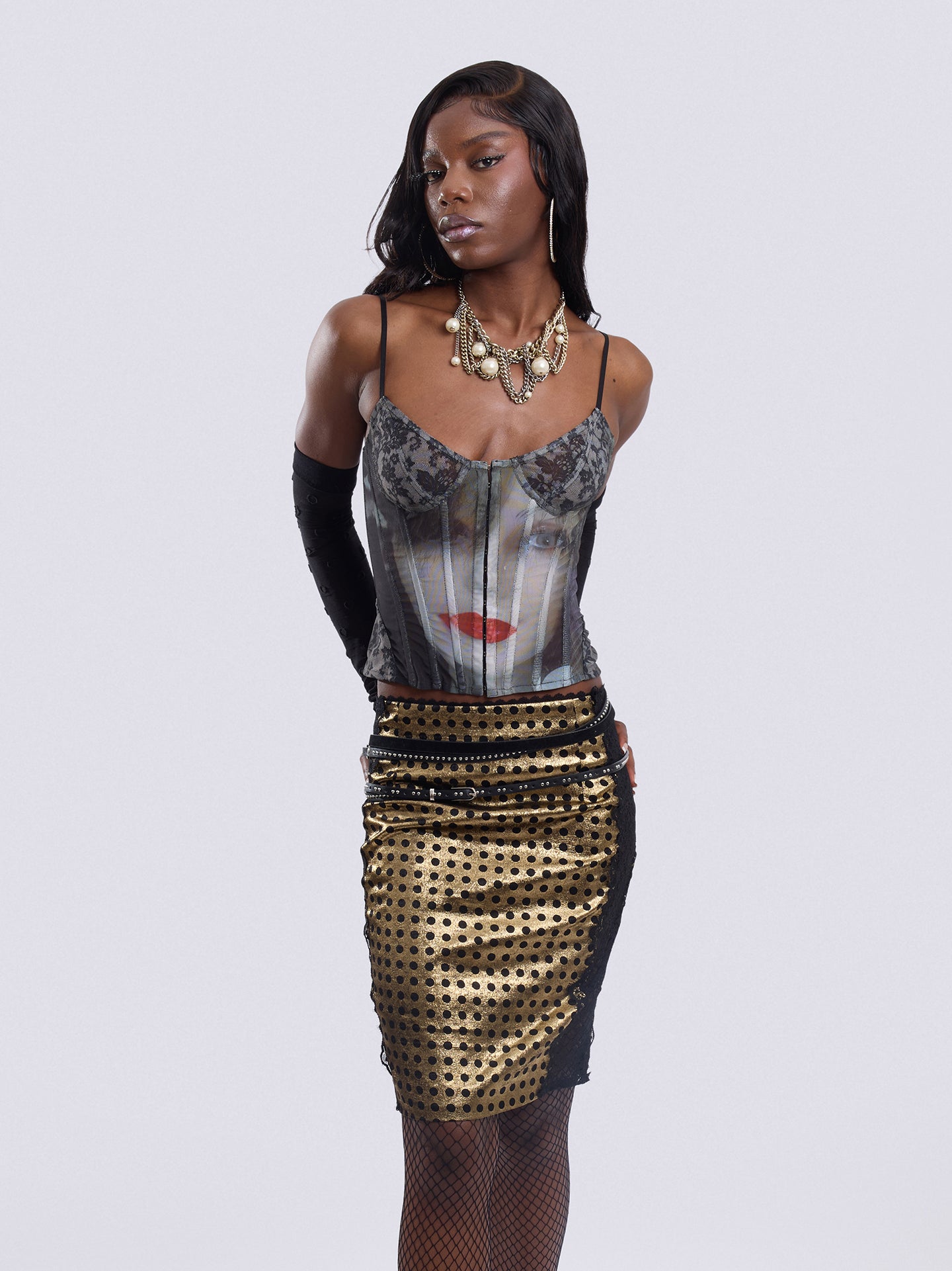 Black Gold Polka Dot Lace Skirt
