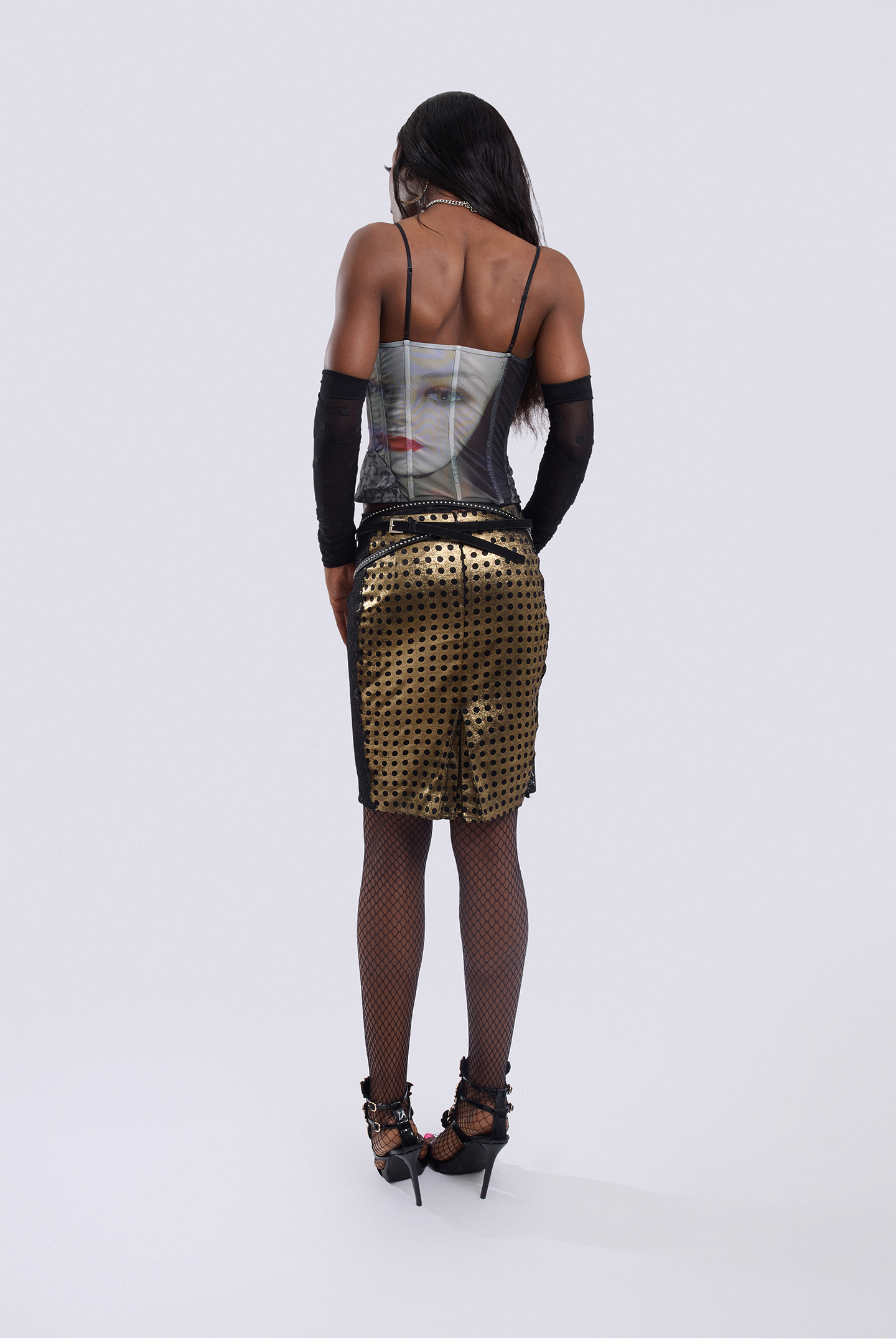 Black Gold Polka Dot Lace Skirt