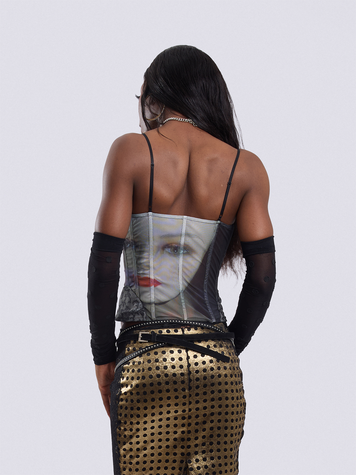 "Broken Red Lips" Print Corset