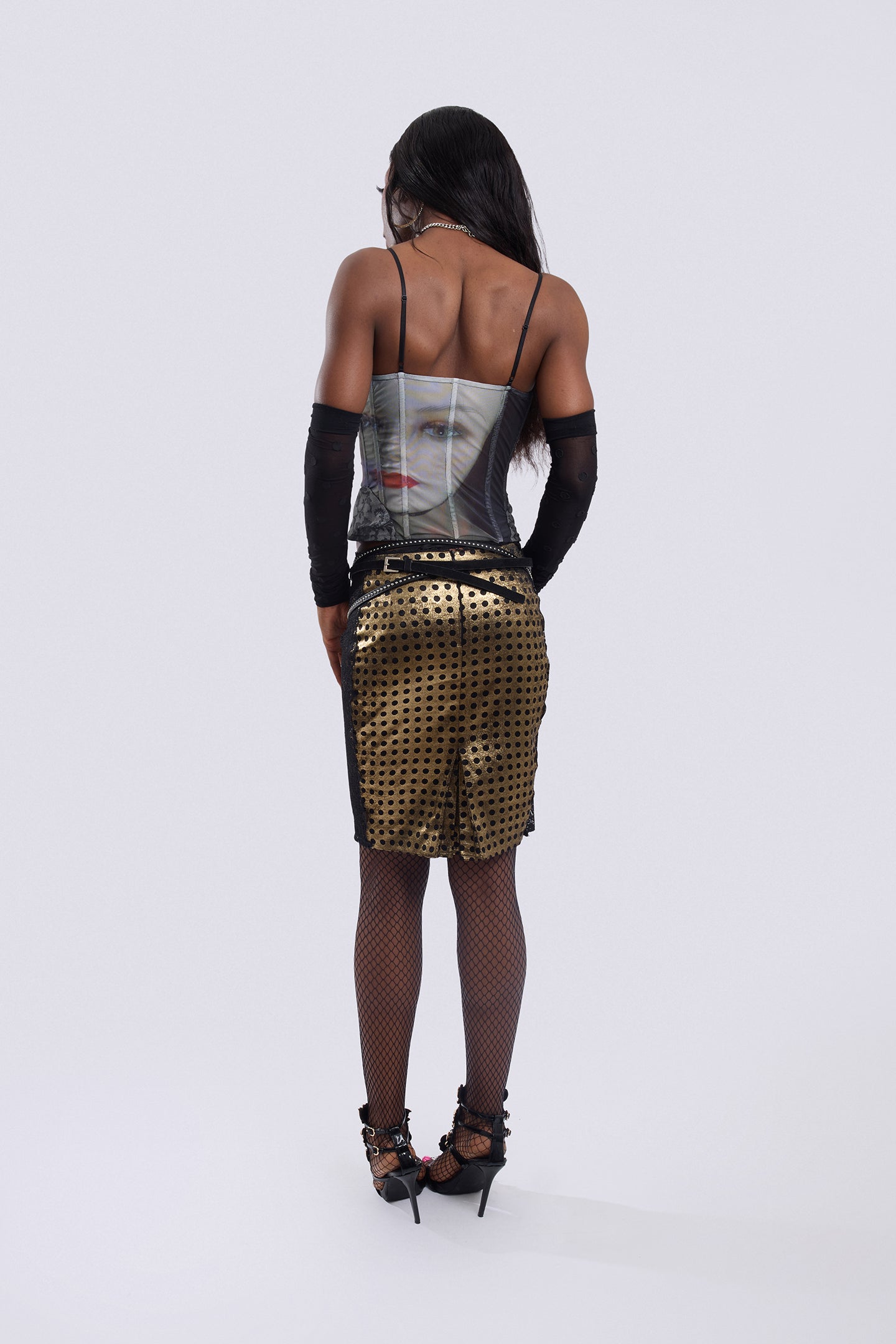 Black Gold Polka Dot Lace Skirt