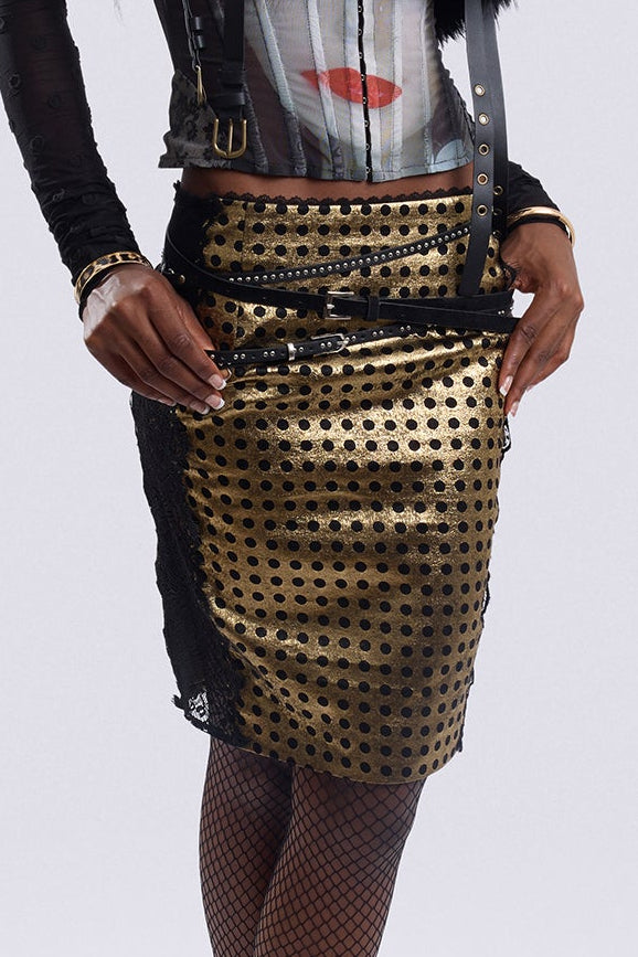 Black Gold Polka Dot Lace Skirt