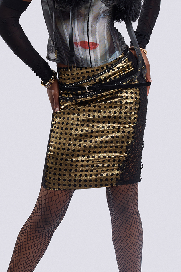 Black Gold Polka Dot Lace Skirt