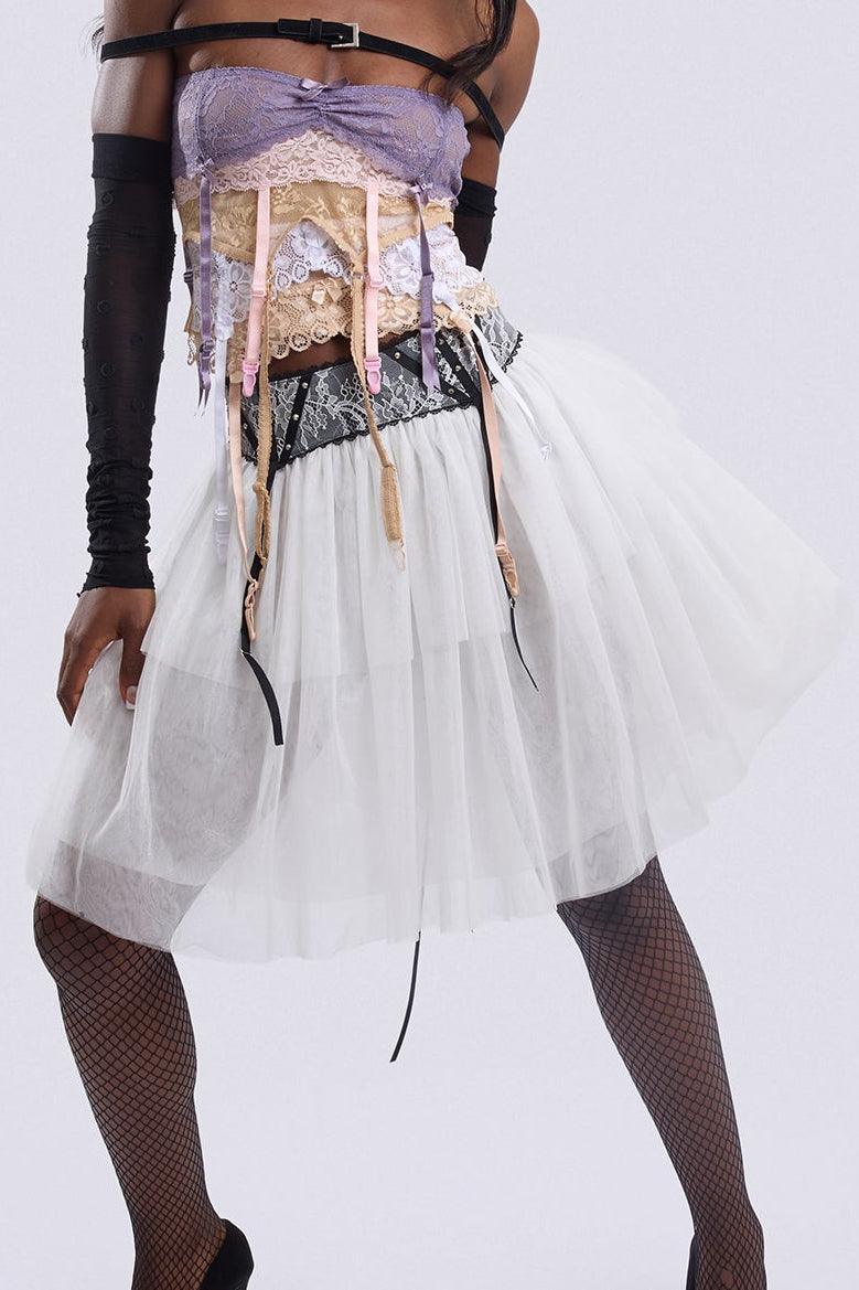White Garter-Waist Puff Skirt