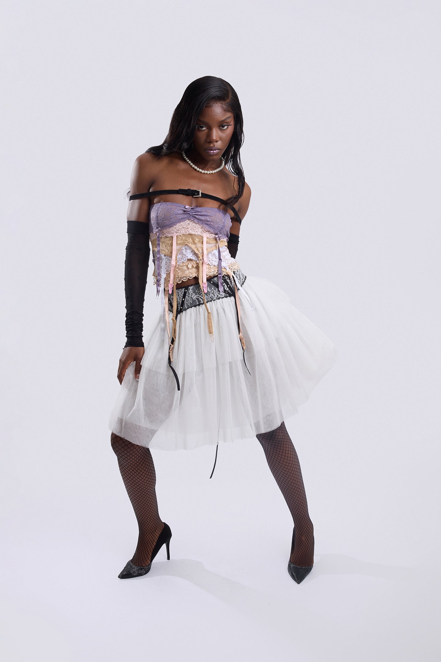 Layered Garter Mesh Set