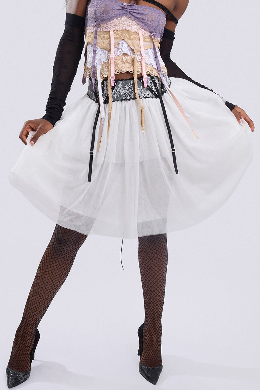 White Garter-Waist Puff Skirt