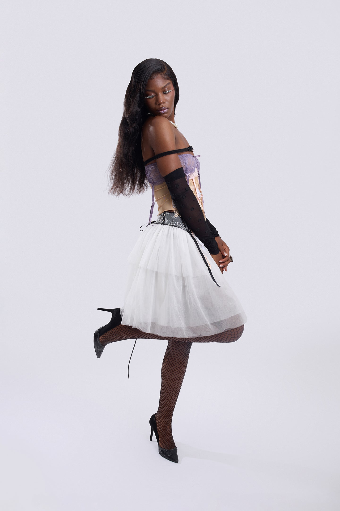 White Garter-Waist Puff Skirt
