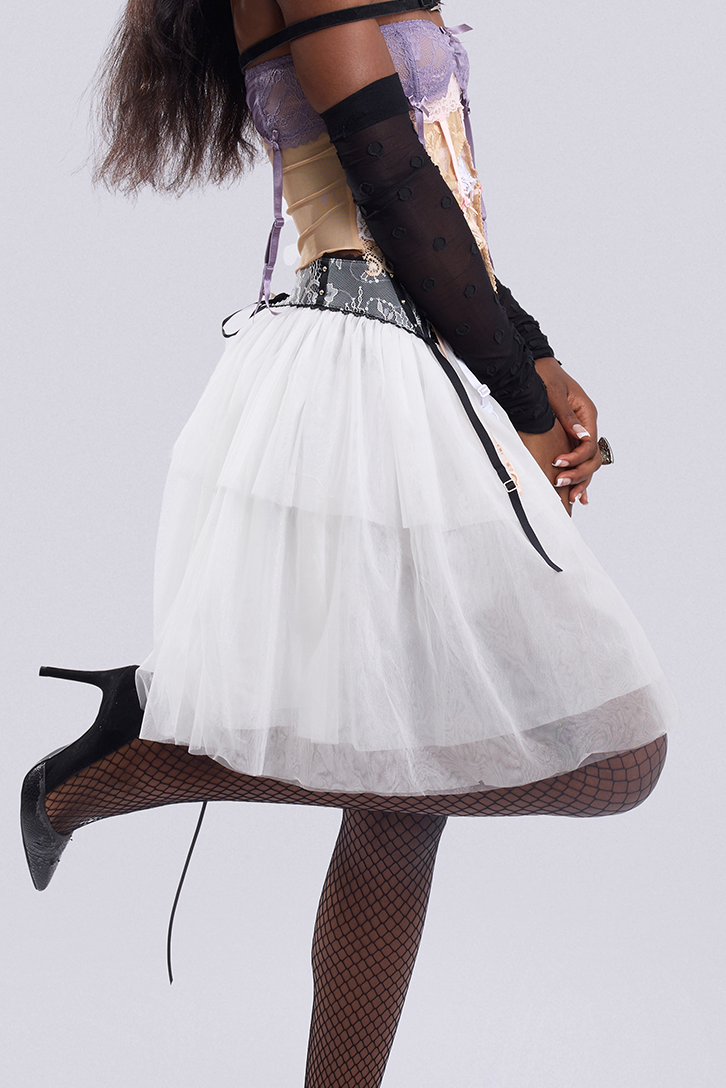 White Garter-Waist Puff Skirt