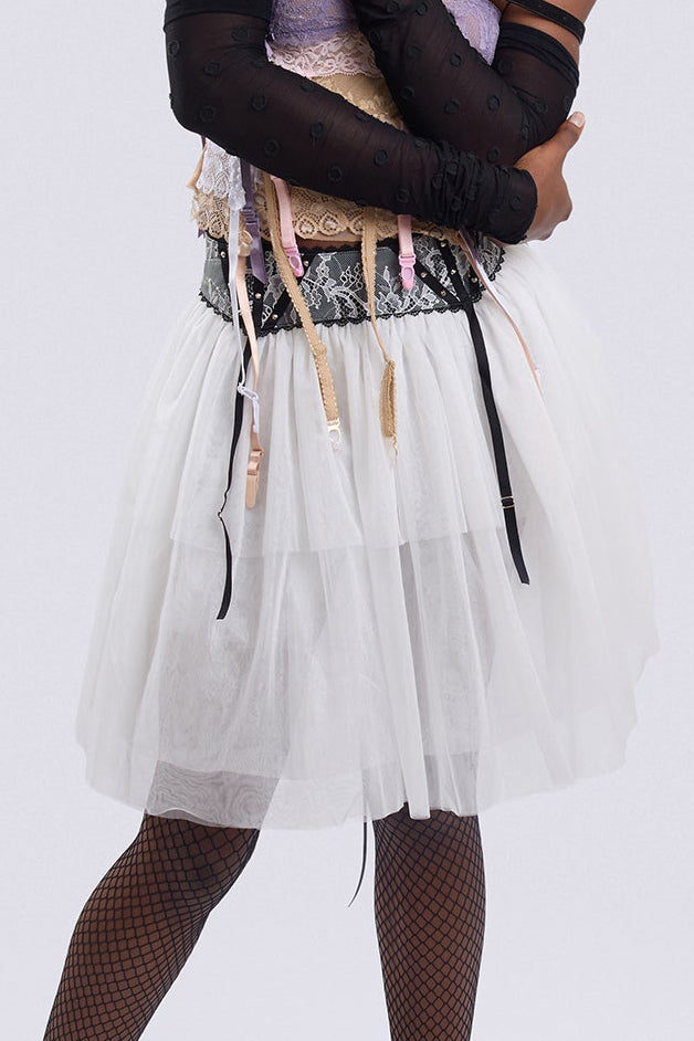 White Garter-Waist Puff Skirt