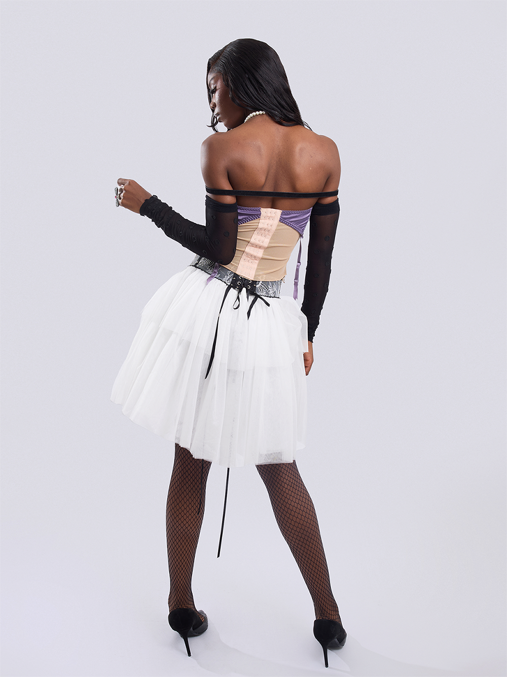 White Garter-Waist Puff Skirt