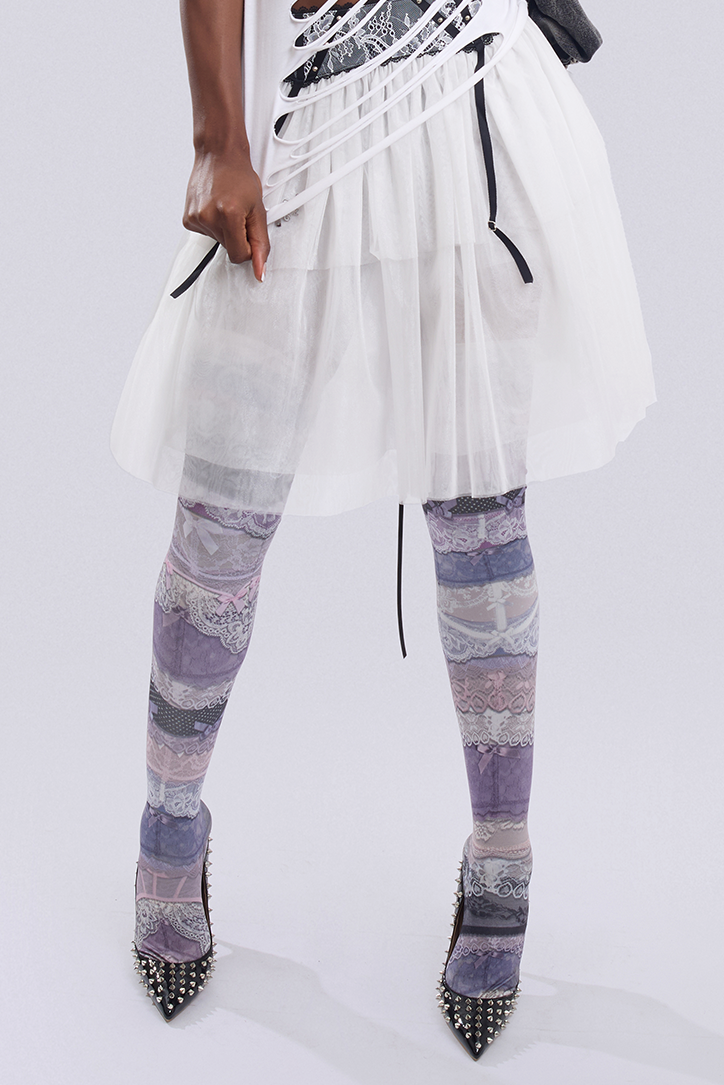 Lace Garter Printed Thigh High Socks