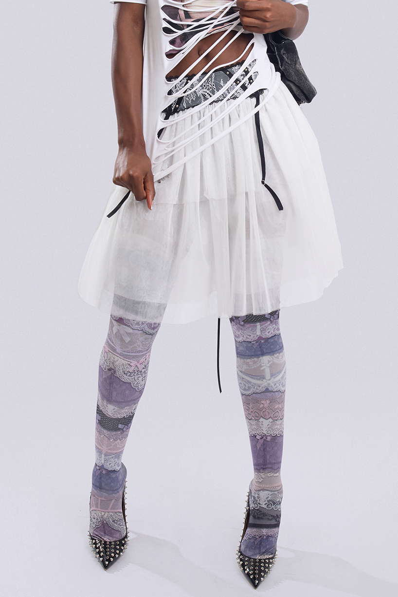 White Garter-Waist Puff Skirt