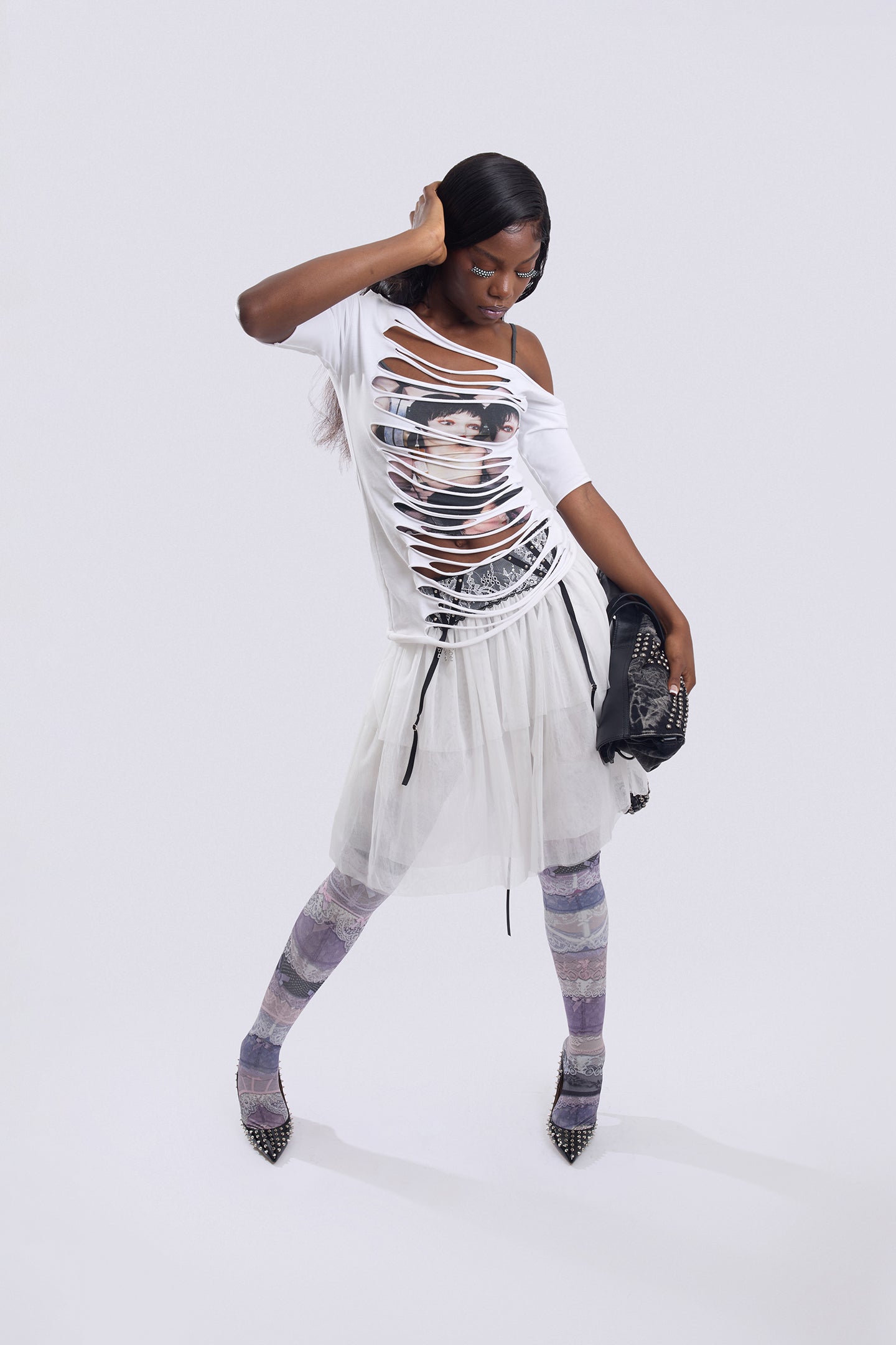 White Garter-Waist Puff Skirt