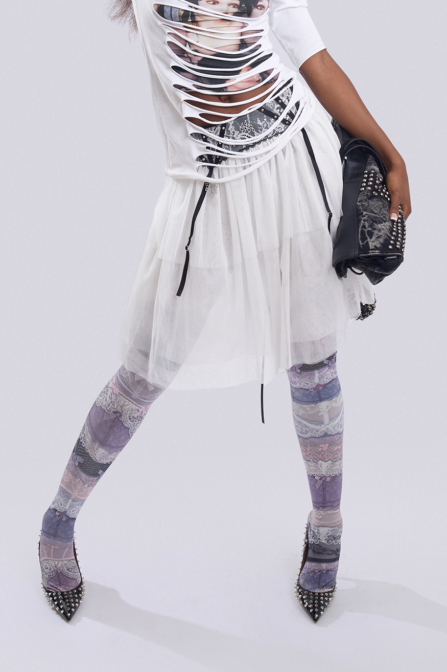 White Garter-Waist Puff Skirt