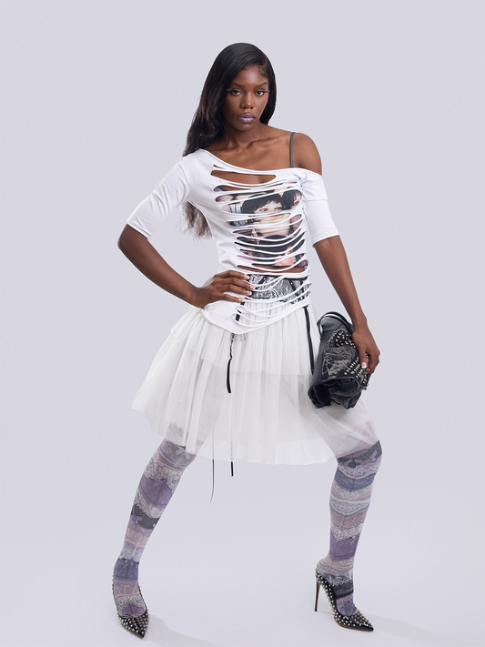 White Garter-Waist Puff Skirt