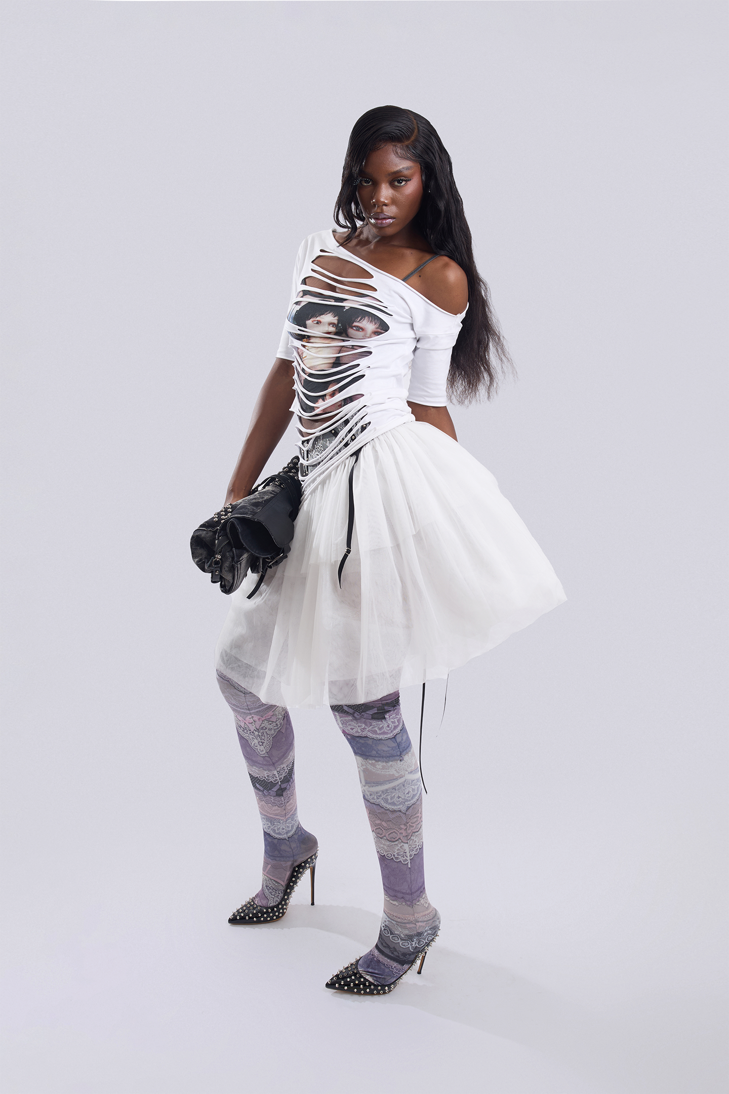 White Garter-Waist Puff Skirt