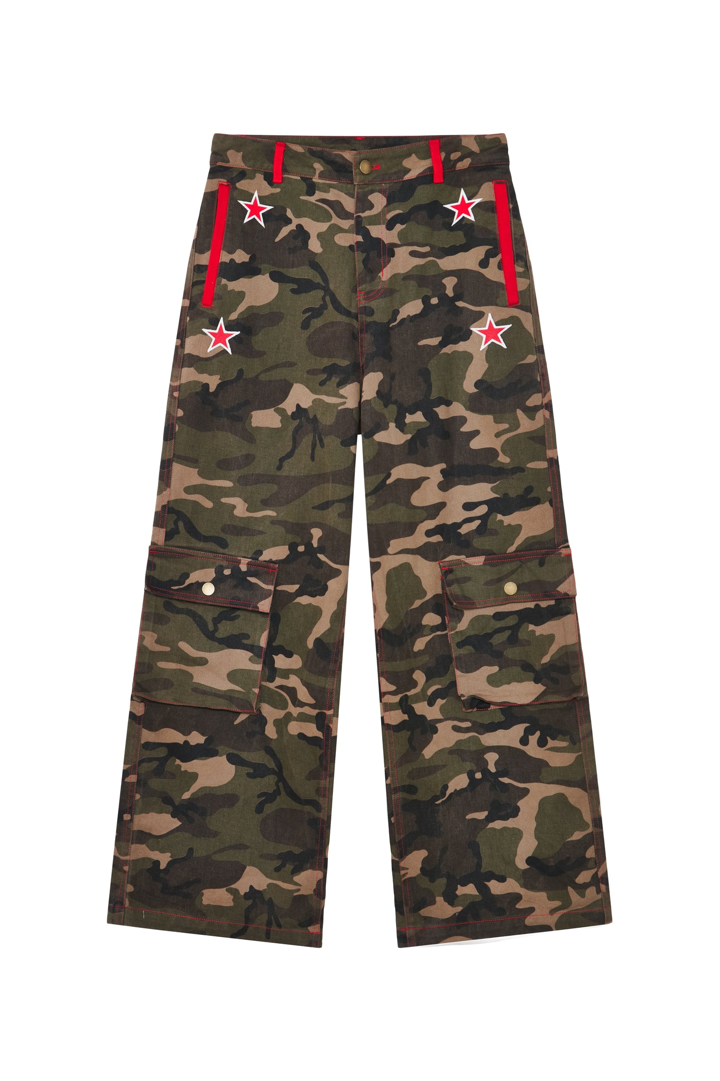Star-Embroidered Camo Pants